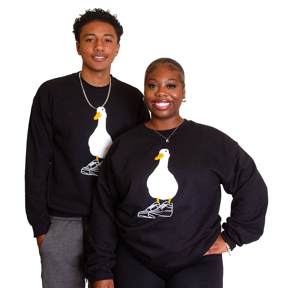 Ducks Spirit, McKenzie SewOn, Black, Pullover, Cotton Blend, Men, Unisex, Fleece, Anatidea Duck, Tennis Shoe design, Crew, Sweatshirt, 862380